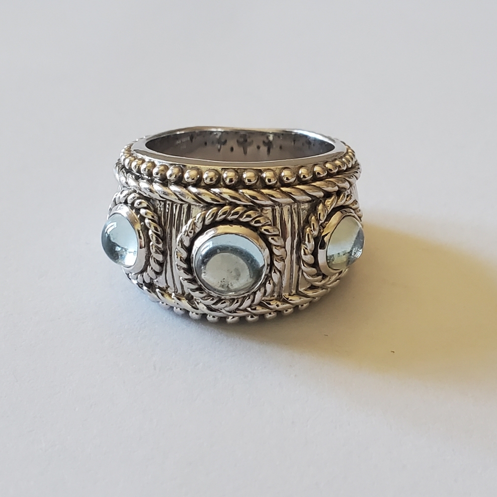 Judith Ripka Sterling And Blue Topaz Ring, Sz 6.5